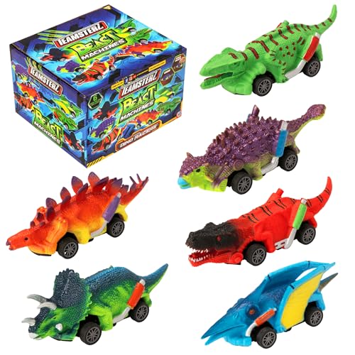 Teamsterz Beast Machines Dinosaurier Auto Spielset | 6 Autos zum Zurückziehen und Loslassen | Pull Back Dino Auto Spielset für Kinder | Auto Spielzeug | Kleine Dinos für Jungen & Mädchen ab 3 Jahren von Teamsterz