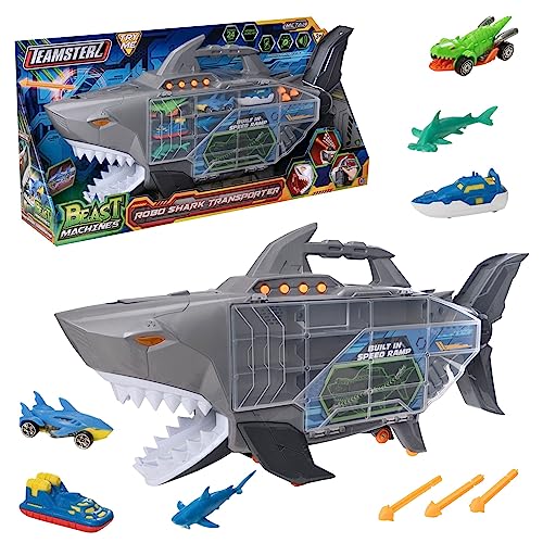 Teamsterz Beast Machines Hai-Transporter | Licht & Sound mit Spielzeugautos, Booten und Haifiguren | Hai mit Raketen schießen | Kinderspielfiguren und Spielzeugtransporter | Ab 3 Jahren von Teamsterz
