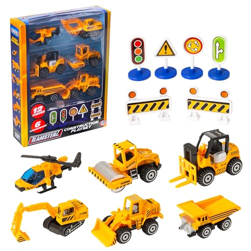 Teamsterz Street Machines Baustelle Set | 12 Teile mit Baustellenfahrzeugen | Kinder Bagger LKW Zubehör | Sandspielzeug Fahrzeuge | Spielzeug ab 3 Jahre von Teamsterz