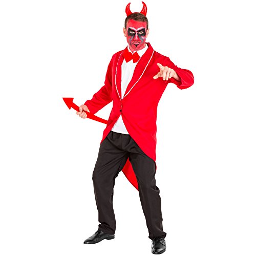 dressforfun Aufwendiges Teufel Kostüm Herrenkostüm inkl. Frack, Muskelshirt mit aufgenähter Fliege, Hose & Haarreifen mit Teufelshörnern (M | Nr. 300166) von tectake