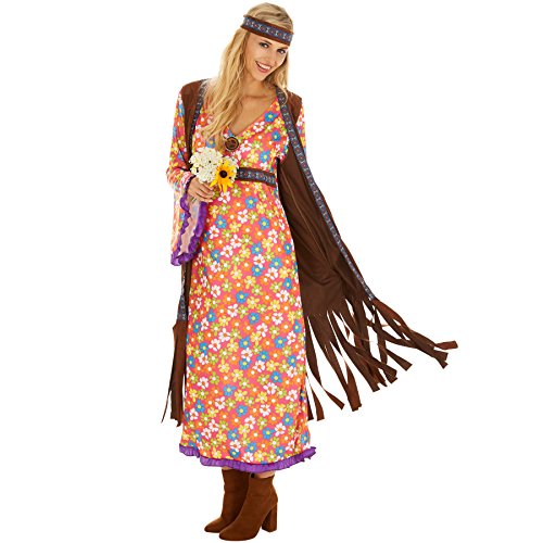 dressforfun Damen 60er Jahre Kostüm, Hippie Kostüm, Mode Damen, Kostüm Hippie Frau, Hippie-Kostüm, Flower Power Kostüm, Hippie Damen, Kleid, Fransenweste Damen Hippie, Kostüme Fasching Damen - M von dressforfun