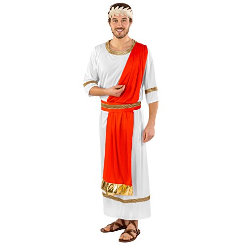 dressforfun Herrenkostüm Gaius Julius Caesar | lange Toga | integrierte Schärpe mit goldenem Saum | Taillengürtel | Lorbeerkranz Haarband (S | Nr. 300210) von tectake