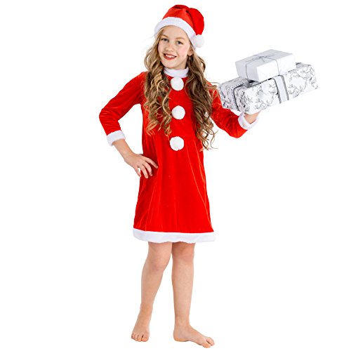 TecTake dressforfun Kinderkostüm Weihnachtsfrau | Weihnachts Kostüm für Mädchen | inkl. weihnachtlicher Zipfelmütze (8-10 Jahre | Nr. 300287) von TecTake