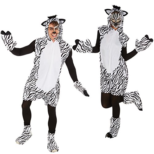 tectake Kostüm Zebra für Sie und Ihn | Aus weichem Fellimitat | Ärmellos und vorne mit praktischem Reißverschluss | Inkl. Handschuhe, Beinstulpen und Ganzkörperstrumpfhose (M | Nr. 300890) von tectake