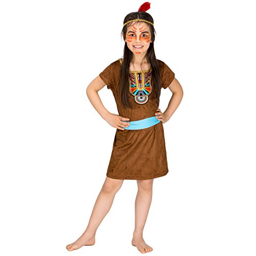 dressforfun Mädchenkostüm Indianergirl kleine Füchsin | Kleid Indianer inkl. Bindegürtel + Haarband mit Federn (10-12 Jahre | Nr. 300611) von tectake