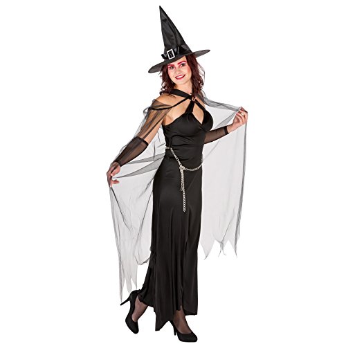 dressforfun Damen Hexen Kostüm mit langem Abendkleid, extra Cape, Armstulpen und trendigem Kettengürtel (L | Nr. 300034) von TecTake