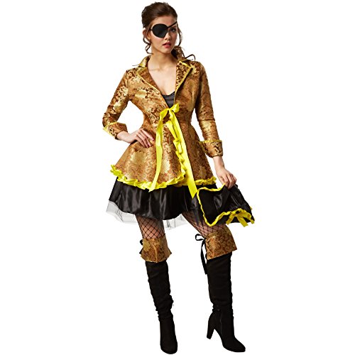 dressforfun Frauenkostüm edle Korsarin | Kleid mit Tüllabschluss | Rüschenverzierte Jacke | Inkl. Hut, Augenklappe und Stiefelstulpen (M | Nr. 301770) von TecTake
