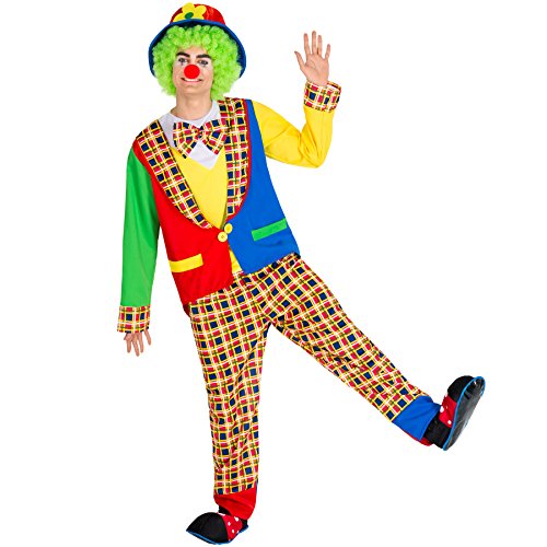 dressforfun Herrenkostüm Clown | Kostüm + Clown-Nase & Schlapphut mit Filzblume | Harlekin Clown-Kostüm Fasching (M | Nr. 300839) von tectake