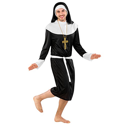 dressforfun Herrenkostüm Nonne Kloster Schwester | Weit geschnittene Robe | Nonnenkragen | inkl. Bindegürtel & Kopfbedeckung (M | Nr. 300363) von tectake