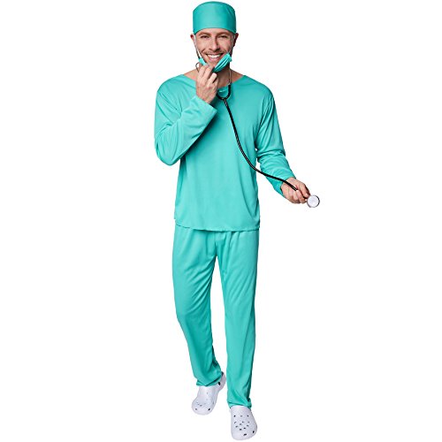 tectake dressforfun Herrenkostüm OP-Arzt | Stylisches Oberteil im Ärztelook | Passende, Bequeme Hose | Inkl. Mundschutz und Kopfhaube (XXL | Nr. 301532) von tectake