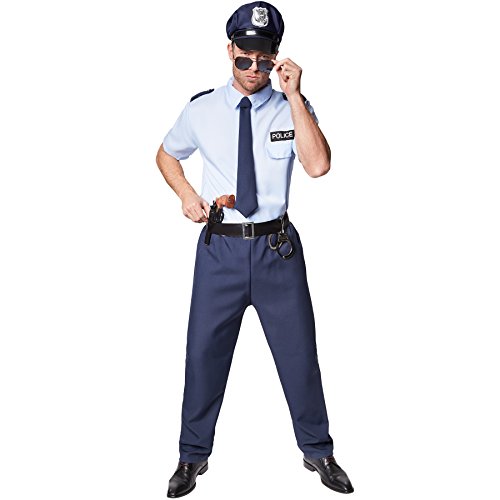 dressforfun Herrenkostüm Police Officer | Cooles Hemd mit Police-Aufdruck | Bequeme, strapazierfähige Hose | Inkl. Krawatte mit Gummiband und Handschellen (L | Nr. 301525) von tectake