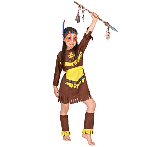 dressforfun Mädchenkostüm Indianerin | Bezauberndes Kleid mit Franzen | inkl. Bindegürtel + Haarband mit Federn + Beinstulpen (5-7 Jahre | Nr. 300575) von tectake
