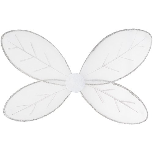 tectake dressforfun Schmetterlingsflügell in Weiß mit Glitzerumrandung und Glitzerdetails auf den Flügeln | inkl. Gummibändern zur Befestigung am Rücken | 62,5 x 40,5 cm von tectake