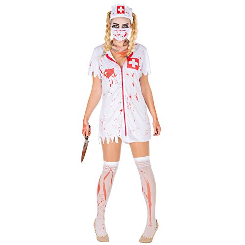 dressforfun Sexy Zombie Krankenschwester Stretch Kleid Damen Kostüm inkl. Kniestrümpfe, Mundschutz & Haarreifen (M | Nr. 300063) von TecTake