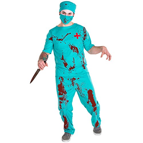dressforfun 4-tlg. Herrenkostüm Zombie Arzt Doktor Kostüm inkl. Oberteil, Hose, Mundschutz & OP Mütze (XL | Nr. 300185) von tectake