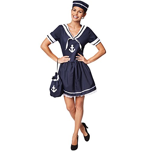 tectake dressforfun Frauenkostüm Seemanns-Frau | Wunderschönes Kleid im Marinelook | Ideales Kostüm für Fasching | Inkl. passendem Hut (S | Nr. 301518) von tectake