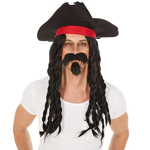 dressforfun Perücke Schwarze Dreadlocks | inklusive Piratenhut und Bart | Pirat Piratenbraut Piratin von tectake
