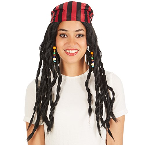 dressforfun Perücke Schwarze Lange Rasta-Zöpfe | mit Haarband | Pirat Seemann Piratin von tectake