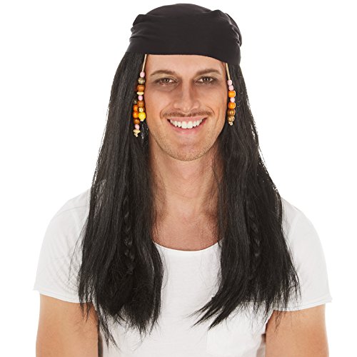 dressforfun Perücke mit langen Rasta-Zöpfen | schwarz | inklusive Bandana | Pirat Seemann Piratenbraut Fasching von tectake