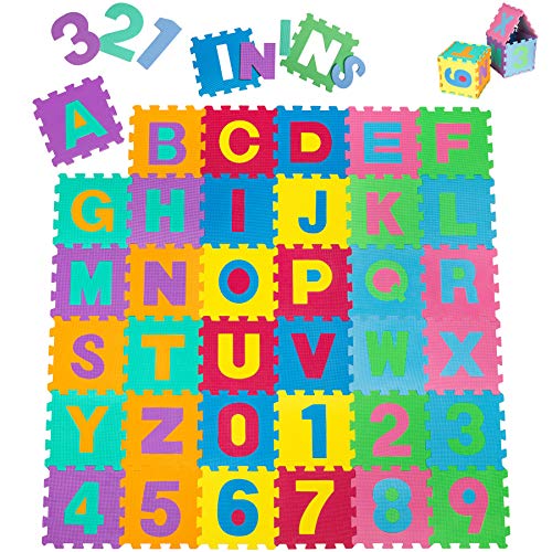 tectake 401859 Puzzlematte 86-teilig, Spielmatte 189 x 189 cm, Kinderteppich aus Schaumstoff, Lernteppich mit Buchstaben und Zahlen, Spielteppich für Babys und Kinder, Mehrfarbig von tectake