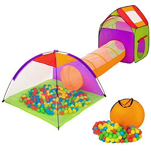 tectake® Iglu Kinderspielzelt Spielhaus Kinderzelt mit Krabbeltunnel + 200 Bälle + Tasche - Diverse Farben - (Lila-Grün | Nr. 401027) von tectake