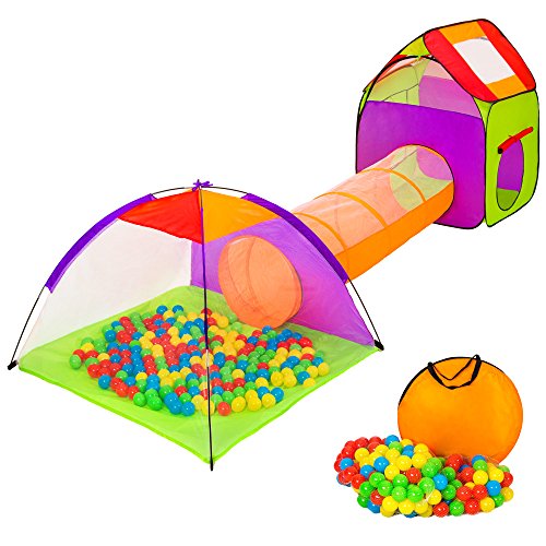 tectake® Iglu Kinderspielzelt Spielhaus Kinderzelt mit Krabbeltunnel + 200 Bälle + Tasche - Diverse Farben - (Lila-Grün | Nr. 401027) von tectake