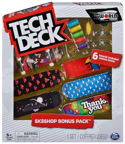 Tech Deck Sk8Shop Bonus Pack - Fingerboard-Set mit 6 authentischen Boards und Zubehör (Zufallsauswahl - Sortierung mit verschiedenen Produkten) von Tech Deck