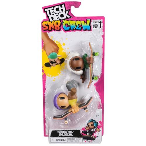 Tech Deck Sk8 Crew, 2 exklusive Griffbretter mit Assistenzfiguren, Mini-Skateboards zum Sammeln und Personalisieren, Spielzeug für Kinder ab 5 Jahren (Stile können variieren) von Tech Deck