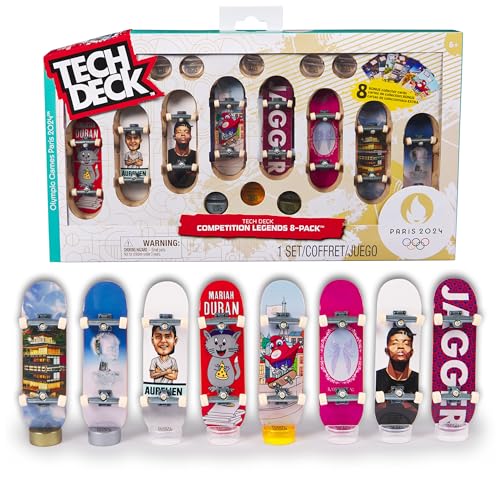Tech Deck Competition Legends 8-Pack, Set mit 8 authentischen Fingerboards der olympischen Skate-Athleten in Paris 2024, 8 individuelle Board-Halter, 8 Athleten-Karten, ab 6 Jahren von Tech Deck