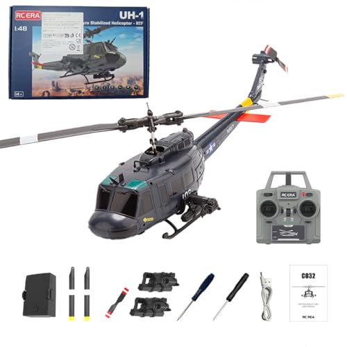 TechSpieler 1/48 C032 UH-1 Huey RC-Hubschrauber, 2,4G 6CH Flybarless-Flugzeugmodell mit optischer Flusspositionierung, Inverted Flight und Bewaffnungsaufsatz (dunkelblau) von TechSpieler