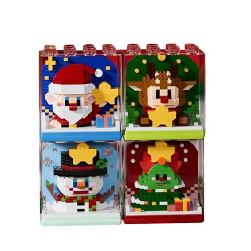 4 In 1 Weihnachtsstern Geschenkbox Bauklötze Set, Elch + Schneemann + Weihnachtsbaum + Weihnachtsmann Set Mit 2x4 Transparenten Baukästen Abdeckung, (1565PCS) von TechnixLabz