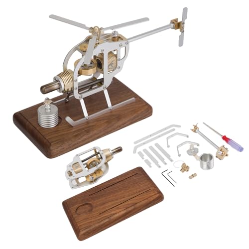 HX15 Stirling Motor Modell, Funktionsfähiger Mechanischer Hubschraubermotor Modellbausatz Zum Selberbauen, Geschenk Für Maschinenbauingenieure Und Luftfahrtbegeisterte (KIT Version) von TechnixLabz
