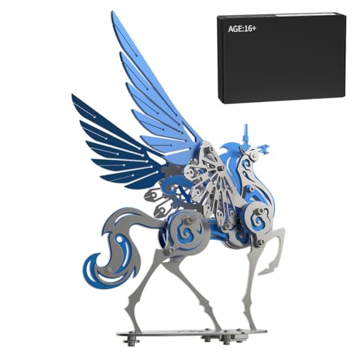 TechnixLabz 3D Metall Puzzle, Soaring Unicorn Kit DIY Assembling Metall Modell, Kreative Ornamente (Statische Version/121+ Teile/Blau) von TechnixLabz