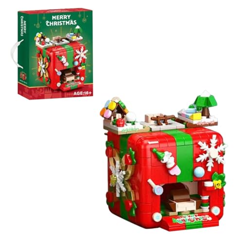 TechnixLabz Christmas Trick Box Building Blocks Set, Mit Weihnachtselementen Elch, Schneeflocken, Schleifen, Süßigkeiten, Socken, Glocken, Freunde (Lights and Sound/527PCS) von TechnixLabz