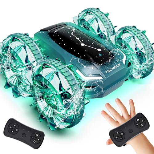 Tecnock Amphibisches Ferngesteuertes Auto Boot, 4WD Gestensteuerung RC Auto mit Magnetischem Laden, 60 Min Laufzeit, LED Lichter, Poolspielzeug für Kinder von 6-12 Jahren, Geschenk für Jungen, Mädchen von Tecnock