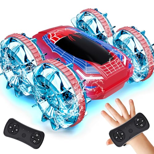 Tecnock Amphibisches Ferngesteuertes Auto Boot, 4WD Gestensteuerung RC Auto mit Magnetischem Laden, 60 Min Laufzeit, LED Lichter, Poolspielzeug für Kinder von 6-12 Jahren, Geschenk für Jungen, Mädchen von Tecnock