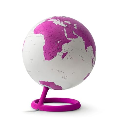 Tecnodidattica Atmosphere Evolve Velvet Agata Globus im skandinavischen Design mit Farblampe, politische Kartographie in englischer Sprache, Durchmesser 30 cm, hergestellt in Italien von Tecnodidattica