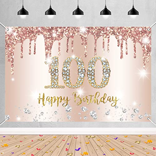 100. Geburtstag Dekoration für Frauen, Roségold Glitzer Flecken Stoff Schild Plakat Geburtstag Dekoration Hintergrund Banner Frauen, 100 Geburtstagsfeier Deko 100. Geburtstag Dekoration für Frauen, Roségold Glitzer Flecken Stoff Schild Plakat Geburtstag Dekoration Hintergrund Banner Frauen, 100 Geburtstagsfeier Deko von Tecreo