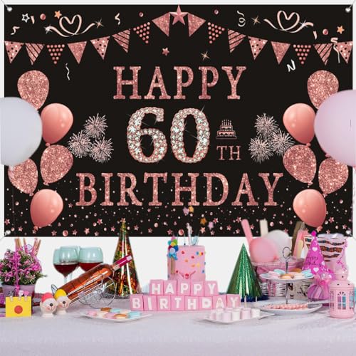 60. Geburtstag Deko für Frauen, Rosa Glitzer Flecken Stoff Schild Plakat Geburtstag Party Dekoration Hintergrund Banner Frau, 60 Geburtstagsfeier Deko 60. Geburtstag Deko für Frauen, Rosa Glitzer Flecken Stoff Schild Plakat Geburtstag Party Dekoration Hintergrund Banner Frau, 60 Geburtstagsfeier Deko von Tecreo