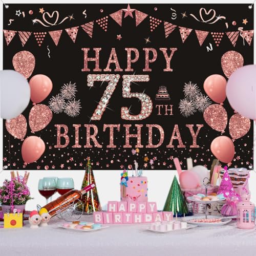 75. Geburtstag Deko für Frauen, Rosa Glitzer Flecken Stoff Schild Plakat Geburtstag Party Dekoration Hintergrund Banner Frau, 75 Geburtstagsfeier Deko 75. Geburtstag Deko für Frauen, Rosa Glitzer Flecken Stoff Schild Plakat Geburtstag Party Dekoration Hintergrund Banner Frau, 75 Geburtstagsfeier Deko von Tecreo