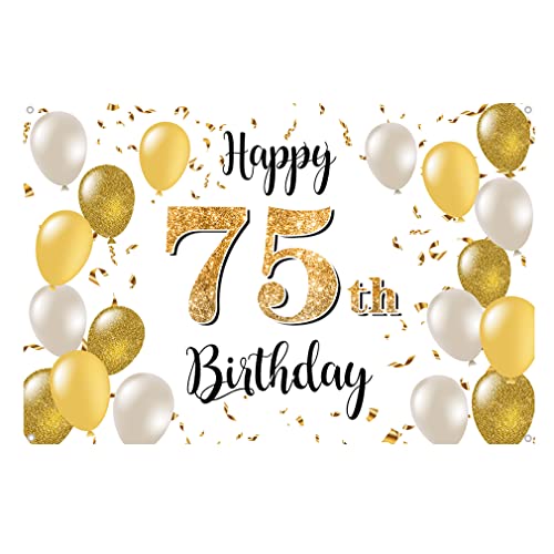 75. Geburtstag Deko für Männer / Damen, 75 Geburtstag Stoff Schild Plakat, 75. Jubiläumsparty Hintergrund Banner, Geburtstagsdeko Weiß und Gold, 1,5m 75. Geburtstag Deko für Männer / Damen, 75 Geburtstag Stoff Schild Plakat, 75. Jubiläumsparty Hintergrund Banner, Geburtstagsdeko Weiß und Gold, 1,5m von Tecreo
