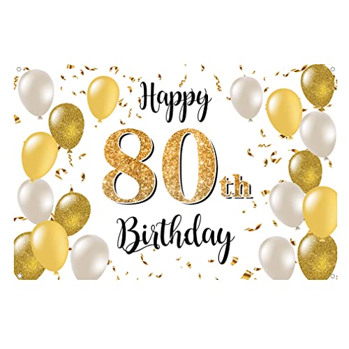 80. Geburtstag Deko für Männer / Damen, 80 Geburtstag Stoff Schild Plakat, 80. Jubiläumsparty Hintergrund Banner, Geburtstagsdeko Weiß und Gold, 1,5m 80. Geburtstag Deko für Männer / Damen, 80 Geburtstag Stoff Schild Plakat, 80. Jubiläumsparty Hintergrund Banner, Geburtstagsdeko Weiß und Gold, 1,5m von Tecreo