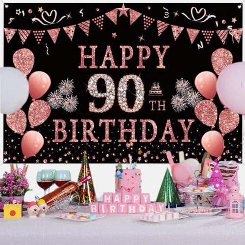 90. Geburtstag Deko für Frauen, Rosa Glitzer Flecken Stoff Schild Plakat Geburtstag Party Dekoration Hintergrund Banner Frau, 90 Geburtstagsfeier Deko 90. Geburtstag Deko für Frauen, Rosa Glitzer Flecken Stoff Schild Plakat Geburtstag Party Dekoration Hintergrund Banner Frau, 90 Geburtstagsfeier Deko von Tecreo