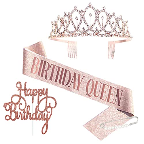 Geburtstag Krone und Schärpe für Frauen, Roségold Geburtstagskönigin, Birthday Queen Schärpe und Strass-Diadem-Set, Geburtstagsdekorationen mit Tortenstecker, Geschenke 30. 40. 50. 60. Geburtstag Geburtstag Krone und Schärpe für Frauen, Roségold Geburtstagskönigin, Birthday Queen Schärpe und Strass-Diadem-Set, Geburtstagsdekorationen mit Tortenstecker, Geschenke 30. 40. 50. 60. Geburtstag von Tecreo