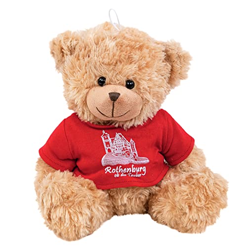 Kuscheltier Teddybär sitzend 20 cm blond mit rotem T-Shirt, Skyline und Aufschrift "Rothenburg ob der Tauber" Plüschbär von Teddys Rothenburg