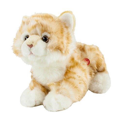 Teddys Rothenburg Kuscheltier Katze mit Stimme 30 cm (mit Schwanz) liegend rot/weiß getigert Plüschkatze by Uni-Toys von Teddys Rothenburg