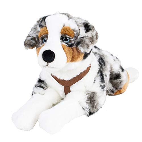 Teddys Rothenburg Uni-Toys Kuscheltier Australian Shepherd braun/grau/weiß mit Geschirr 60 cm Plüschhund by von Teddys Rothenburg