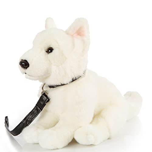 Uni-Toys Kuscheltier Hund Schäferhund mit Leine 25 cm sitzend weiß Plüschhund Plüschtier von Teddys Rothenburg