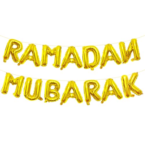 Ramadan Mubarak Buchstabenballons Banner – Mylar-Folienballons Dekorationen für Ramadan-Feiern, Eid-Mubarak-Partyzubehör und islamische festliche Zusammenkünfte (Gold) von Tedercle