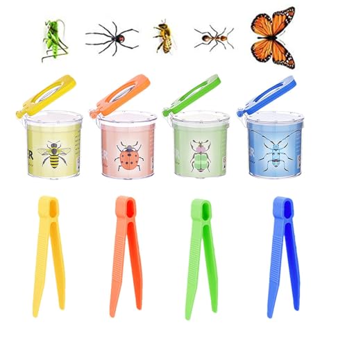 4Stk Becherlupen für Kinder | Insektenfänger für Kinder | Vergrößerungs Aufbewahrungsbox zur Insektenbeobachtung mit Pinzette | Insektenbehälter Käferjagd für Kinder zur Erkundung der Natur von Tedious